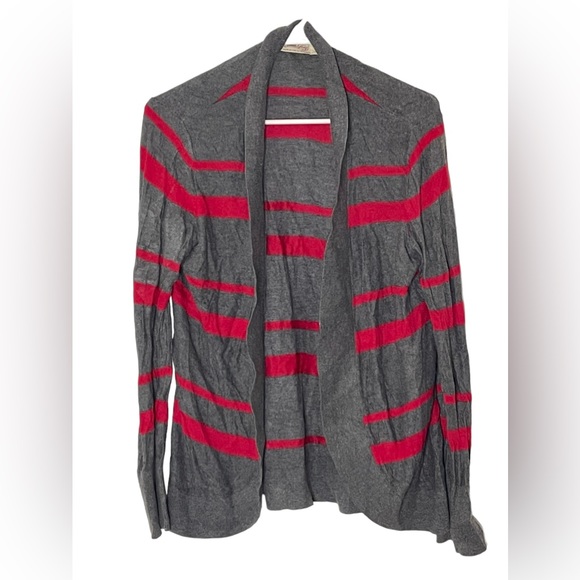 Faded glory Women’s Large Red & Gray Striped Cardigan Sweater Knit - Picture 1 of 3